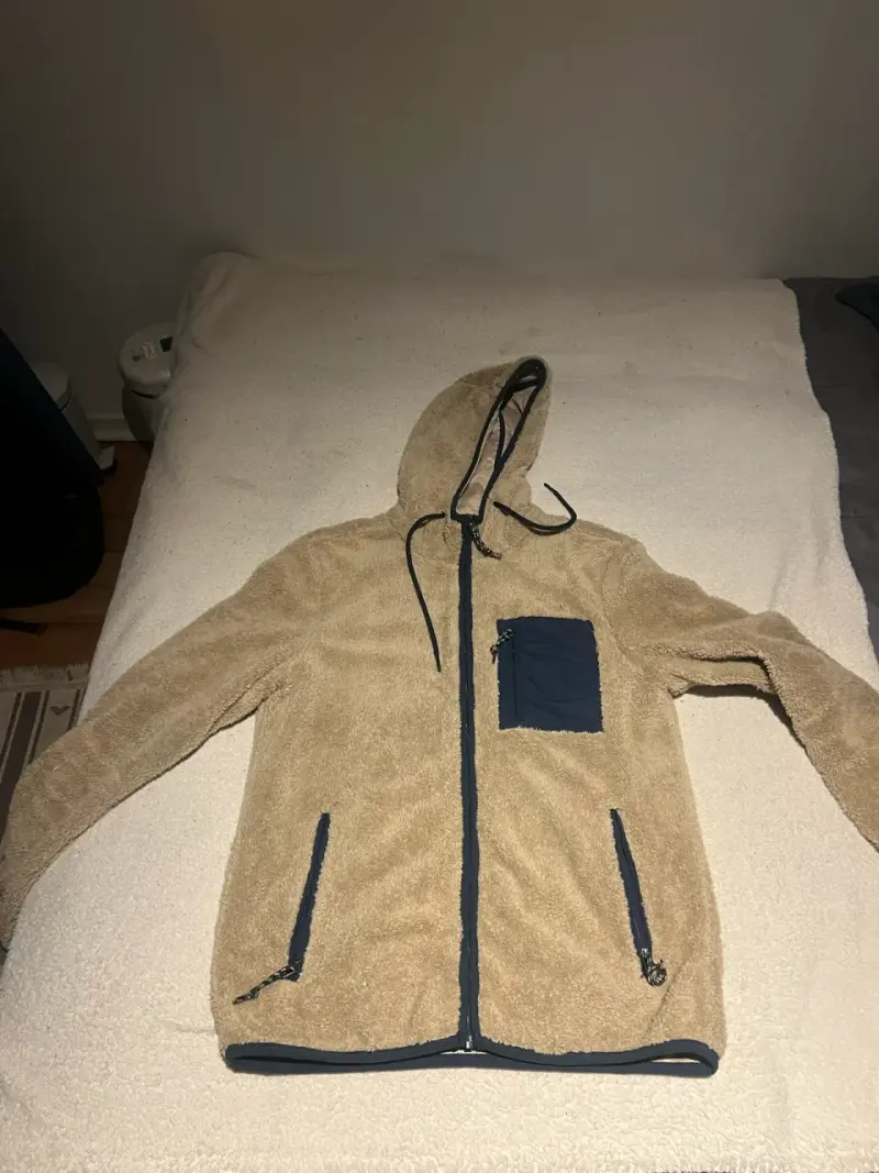 Chaqueta de lana con capucha beige - 1