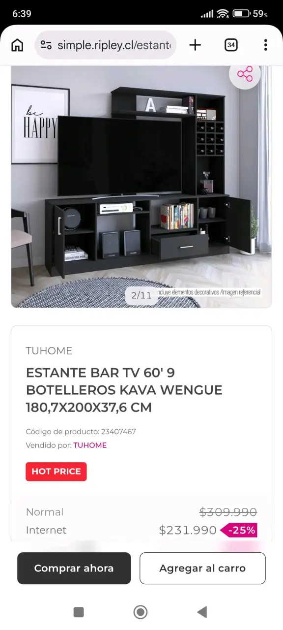 Estante Bar TV Tuhome Kava Wengue con Botelleros - 4
