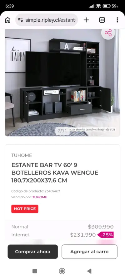 Estante Bar TV Tuhome Kava Wengue con Botelleros - miniatura 4