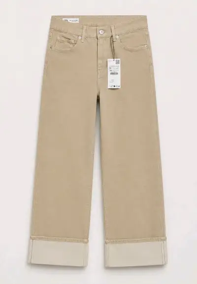 Pantalones beige de tiro alto Zara - miniatura 1