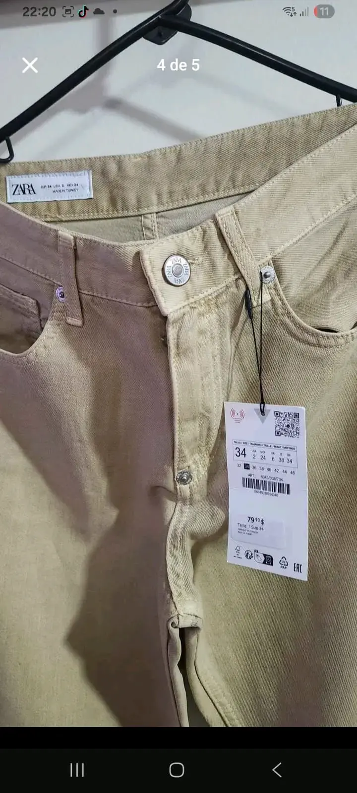 Pantalones beige de tiro alto Zara - 3