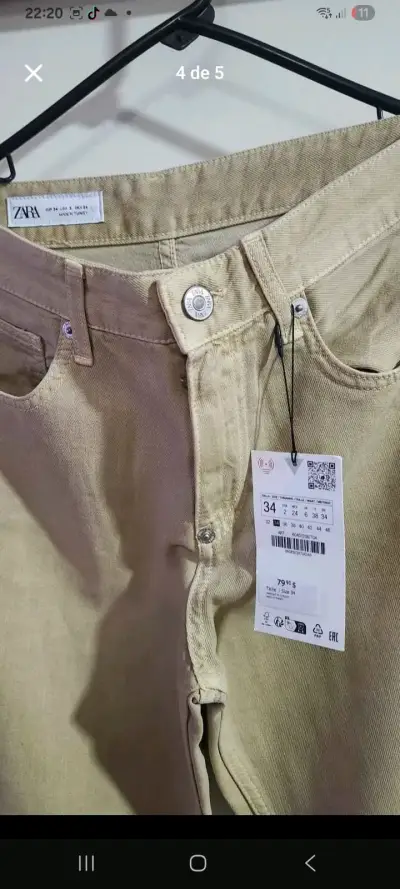 Pantalones beige de tiro alto Zara - miniatura 3