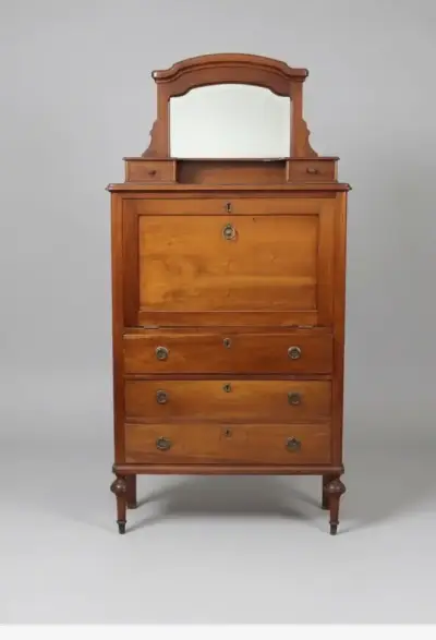 Escritorio antiguo de madera con espejo - miniatura 1