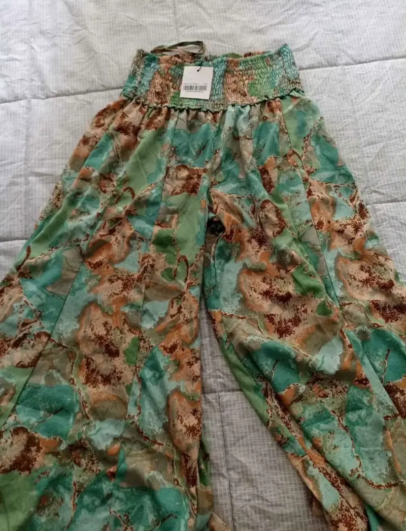 Pantalón palazzo estampado verde y marrón - 2