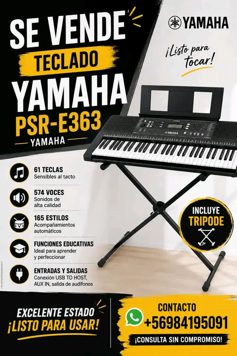 Teclado Yamaha PSR-E363 con trípode incluido