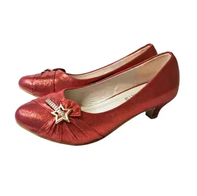 Zapatos de tacón bajo rojos con adorno de estrella - miniatura 1