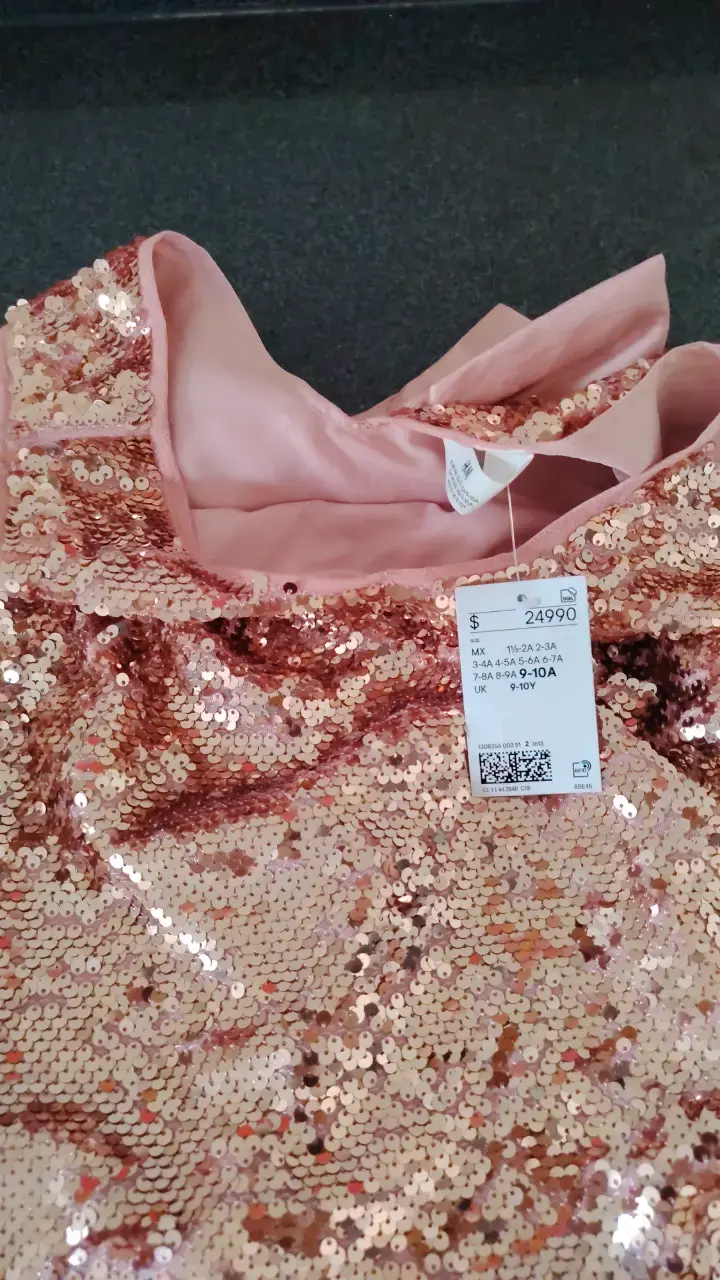 Vestido de lentejuelas rosado con lazo para niña - 3