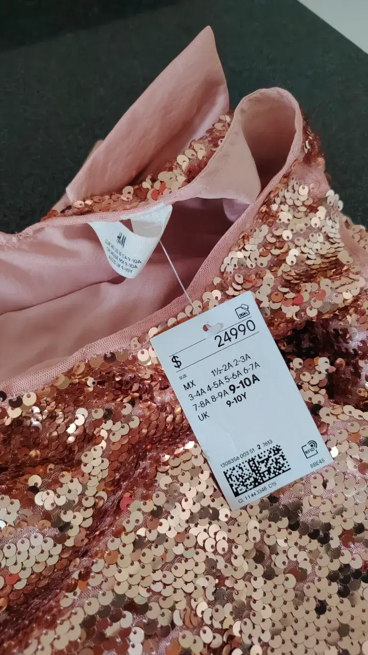 Vestido de lentejuelas rosado con lazo para niña - 4