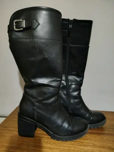 Botas negras de eco cuero con tacón grueso - miniatura 1