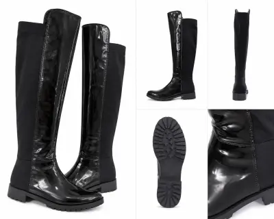Botas negras altas de charol para mujer - miniatura 1