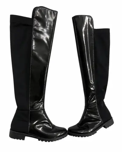 Botas negras altas de charol para mujer - miniatura 2