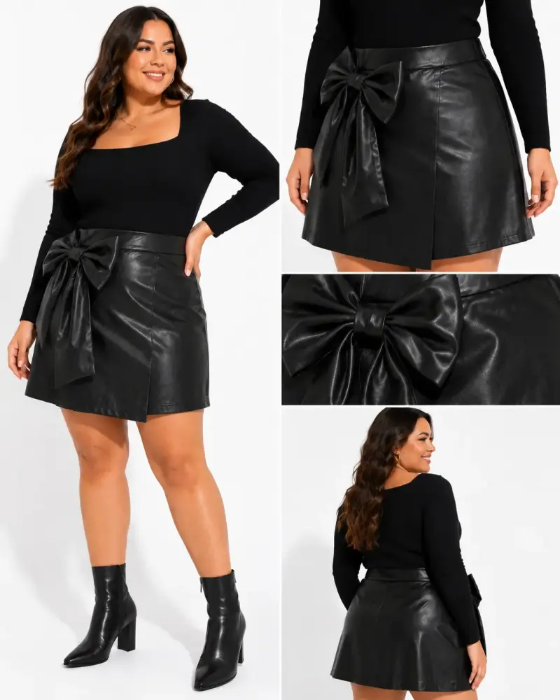 Falda corta negra cuerina - 1