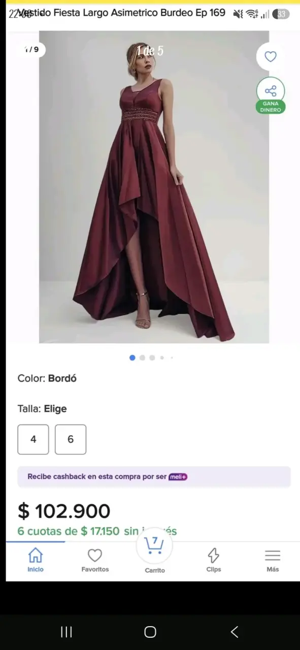 Vestido de fiesta rojo con escote en V - 5