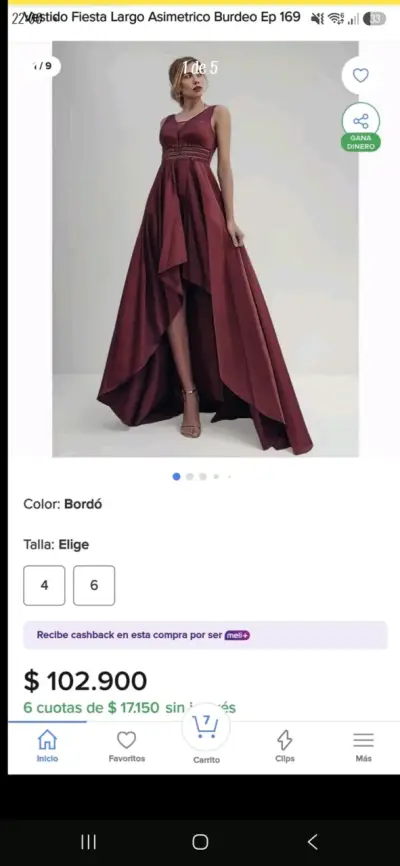 Vestido de fiesta rojo con escote en V - miniatura 5