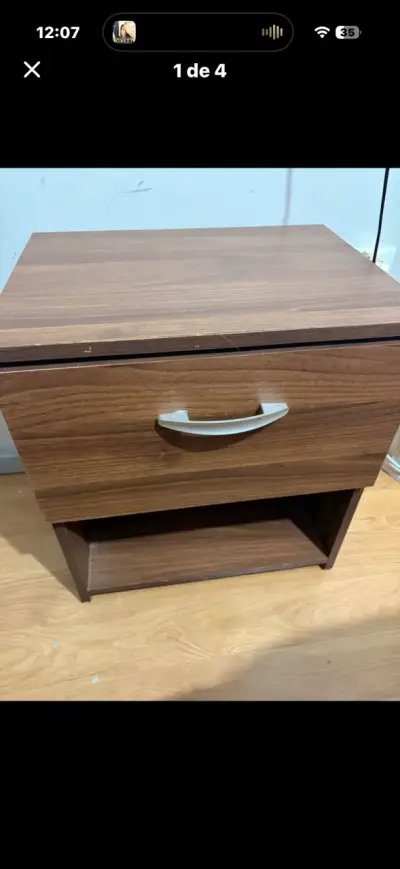 Velador de madera con cajón y estante - miniatura 1