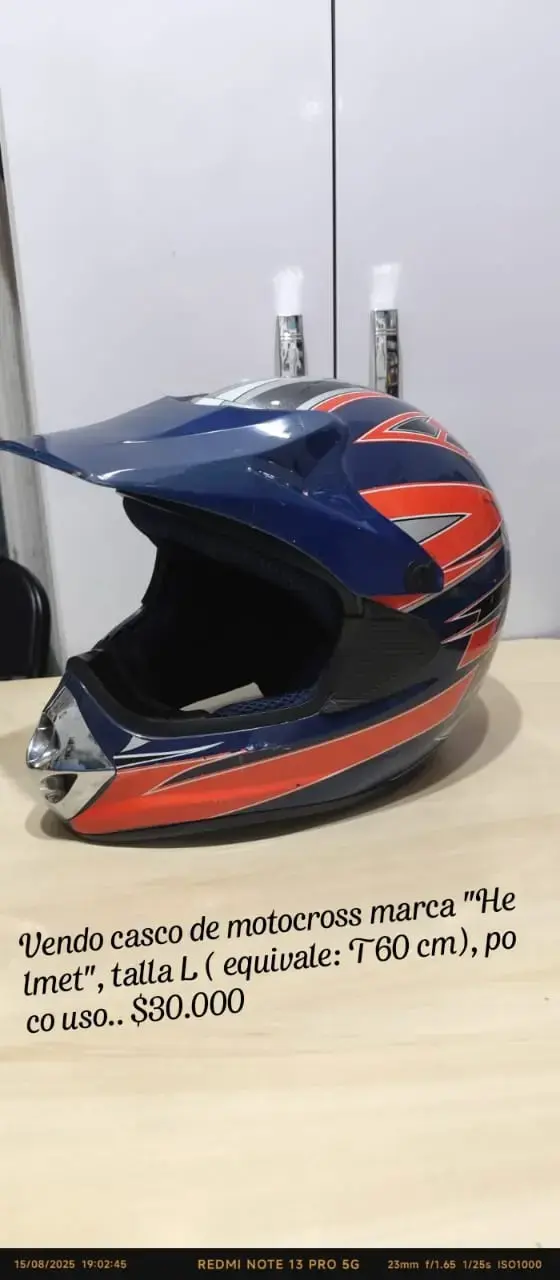 Casco de motocross azul y rojo talla L - 2