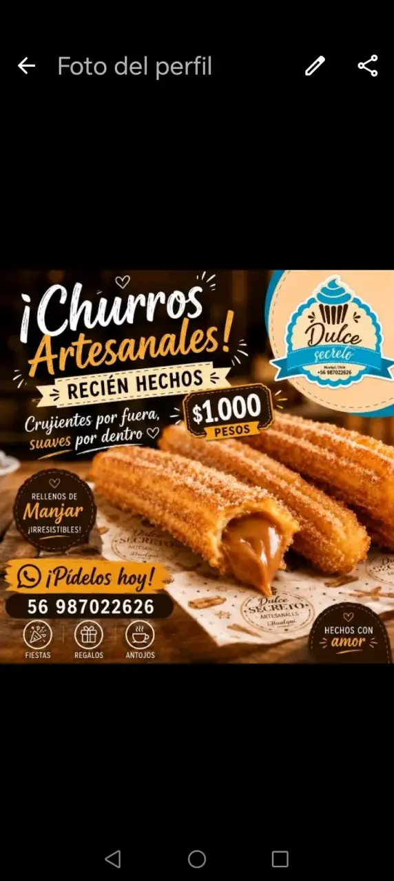 Churros artesanales rellenos de manjar