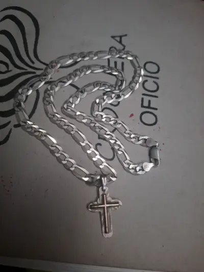 Cadena de plata 925 con cruz colgante plata y oro - miniatura 1
