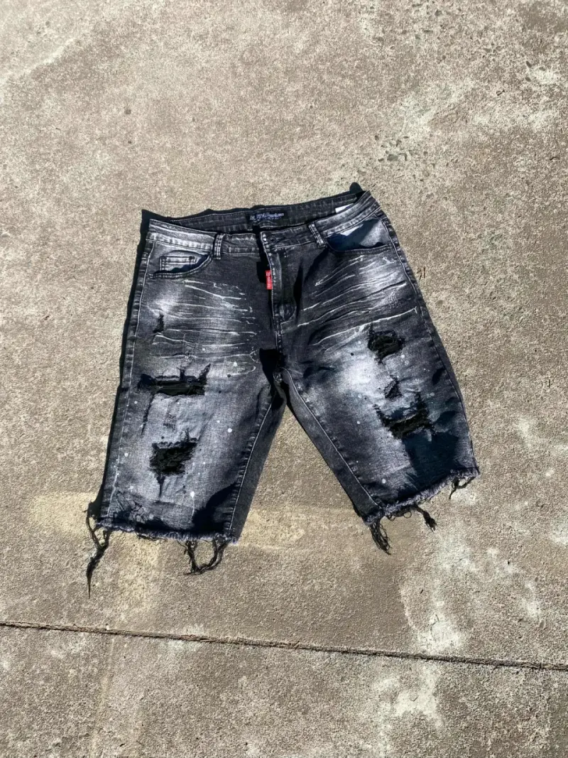 Shorts de mezclilla desgastados para hombre - 1