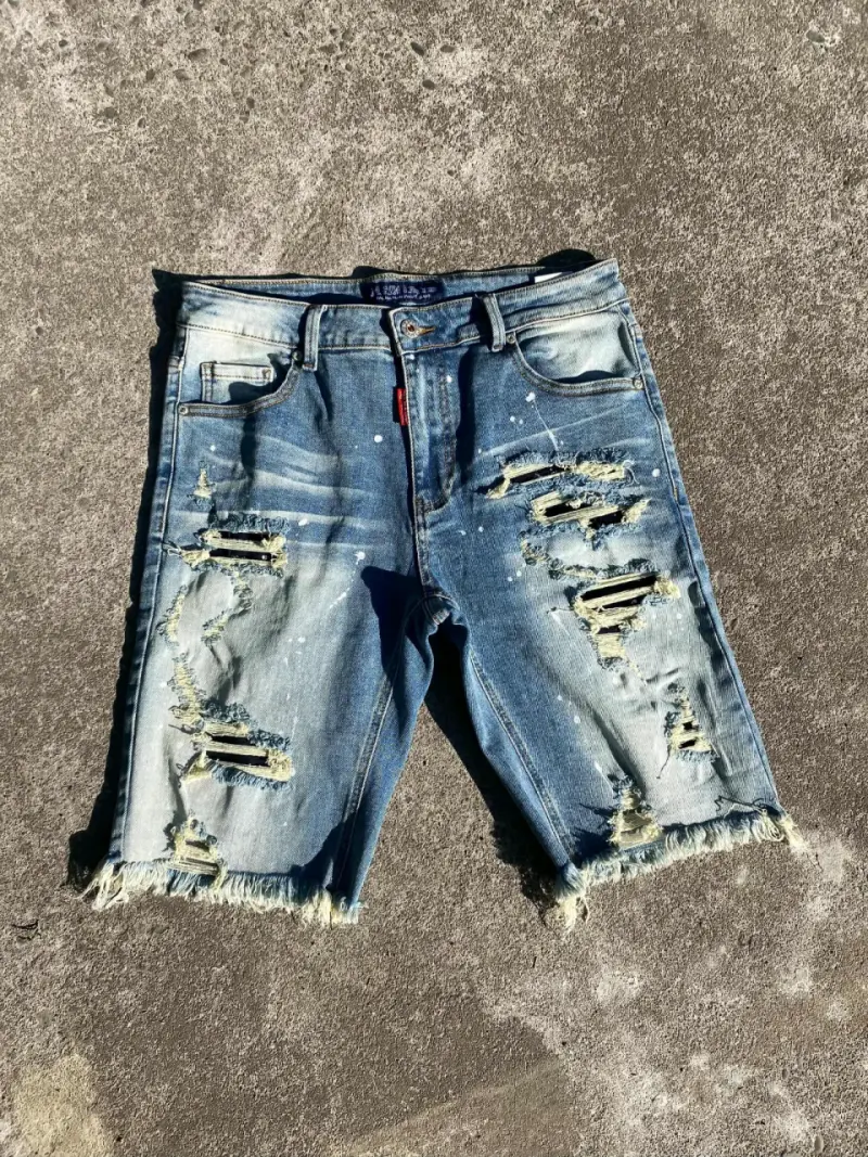 Shorts de mezclilla desgastados para hombre - 1