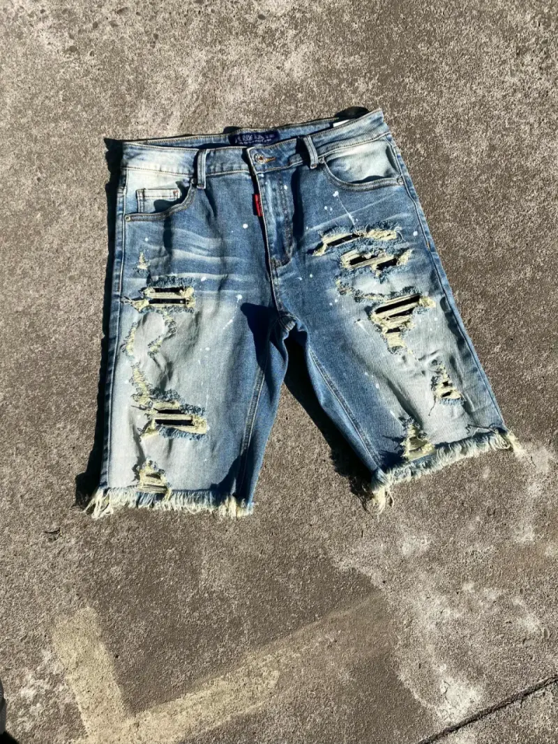 Shorts de mezclilla desgastados para hombre - 3