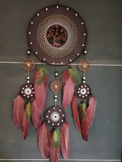 Atrapasueños decorativo con plumy árbol  de cobre - miniatura 6