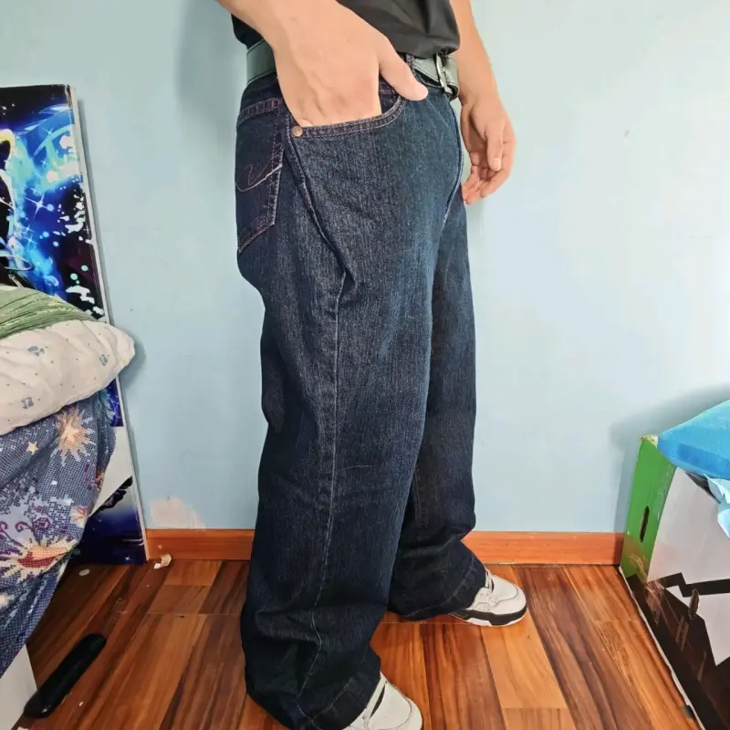 Jeans de mezclilla azul oscuro para hombre - 3