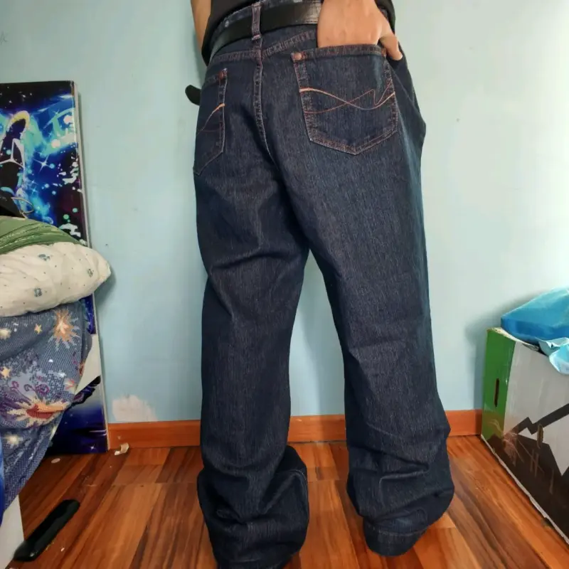 Jeans de mezclilla azul oscuro para hombre - 4