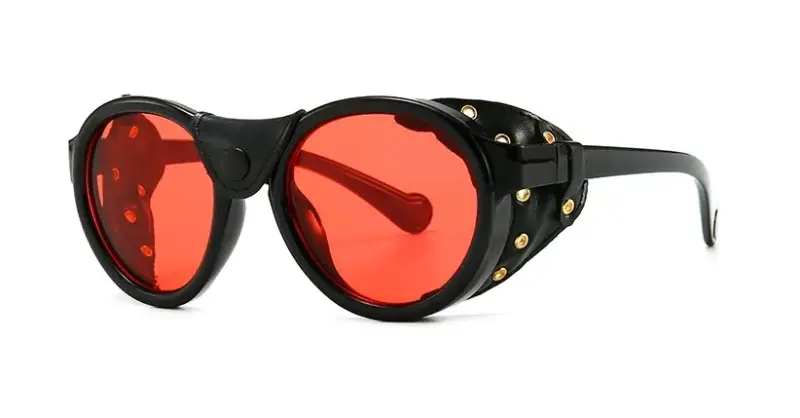Lentes de Sol Estilo Steampunk Shield Rojos Cuero - 1