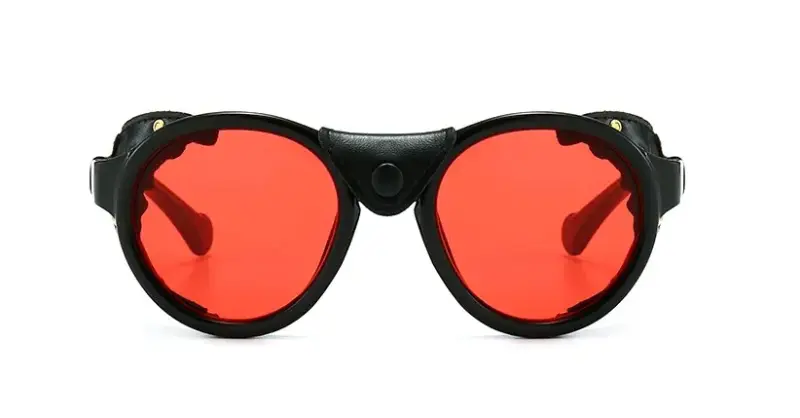 Lentes de Sol Estilo Steampunk Shield Rojos Cuero - 2