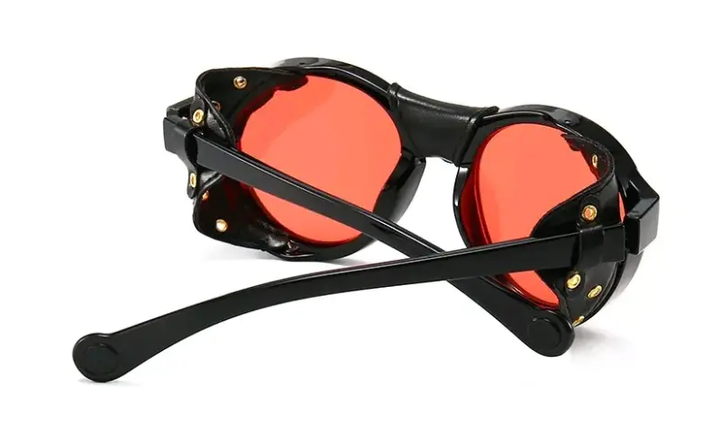 Lentes de Sol Estilo Steampunk Shield Rojos Cuero - 3