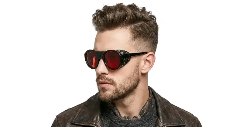 Lentes de Sol Estilo Steampunk Shield Rojos Cuero - 4