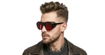 Lentes de Sol Estilo Steampunk Shield Rojos Cuero - miniatura 4