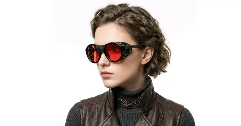 Lentes de Sol Estilo Steampunk Shield Rojos Cuero - 5