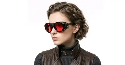 Lentes de Sol Estilo Steampunk Shield Rojos Cuero - miniatura 5