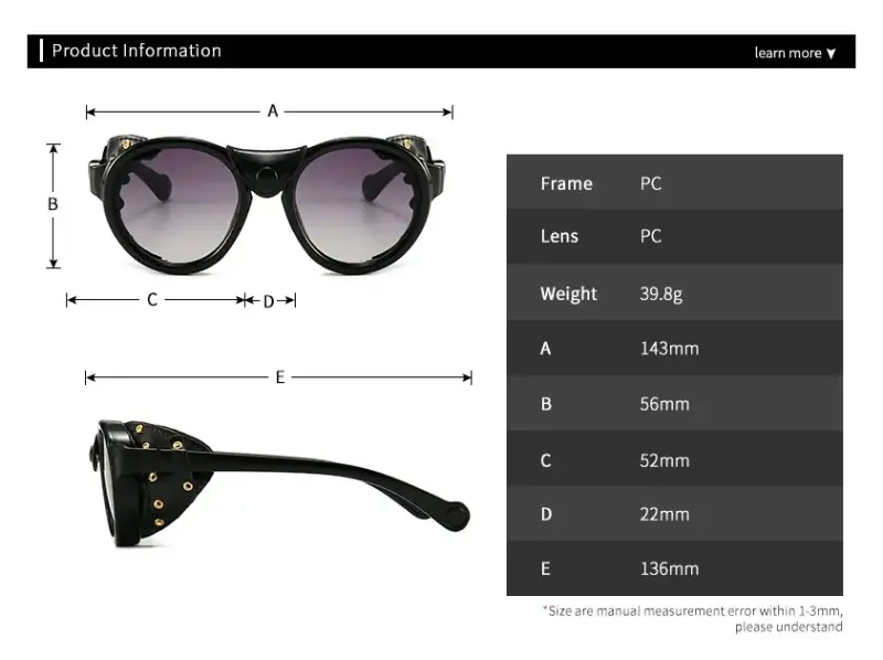Lentes de Sol Estilo Steampunk Shield Rojos Cuero - 6