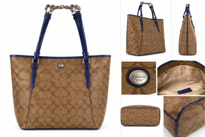 Bolso tote Coach marrón con detalles azules - miniatura 1