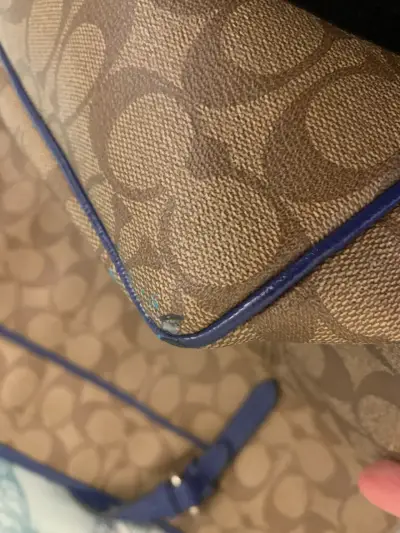Bolso tote Coach marrón con detalles azules - miniatura 2