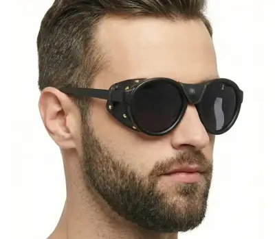 Lentes de sol Steampunk Shield Negros Cuero - miniatura 4