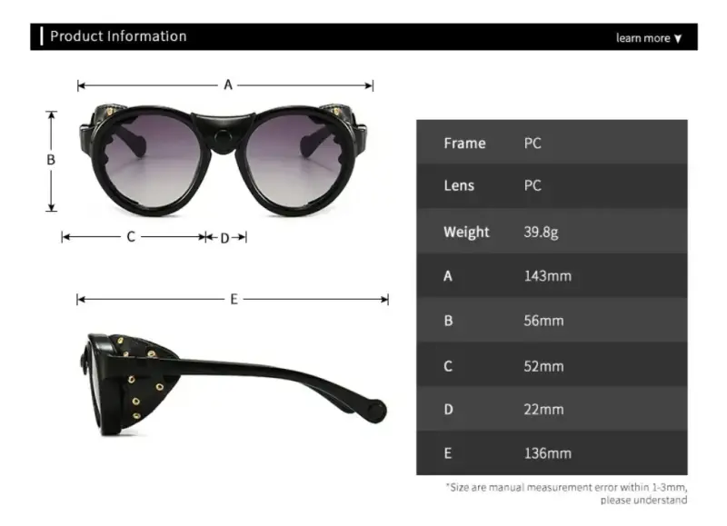 Lentes de sol Steampunk Shield Negros Cuero - 5