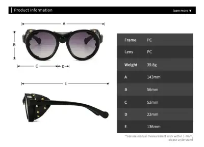 Lentes de sol Steampunk Shield Negros Cuero - miniatura 5