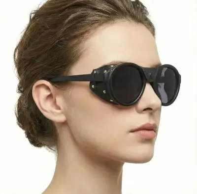 Lentes de sol Steampunk Shield Negros Cuero - miniatura 6