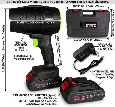 Soplador portátil inalámbrico 48V con 2 baterias - miniatura 5