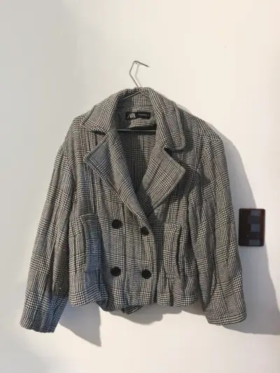 Chaqueta de lana a cuadros Zara para mujer - miniatura 1