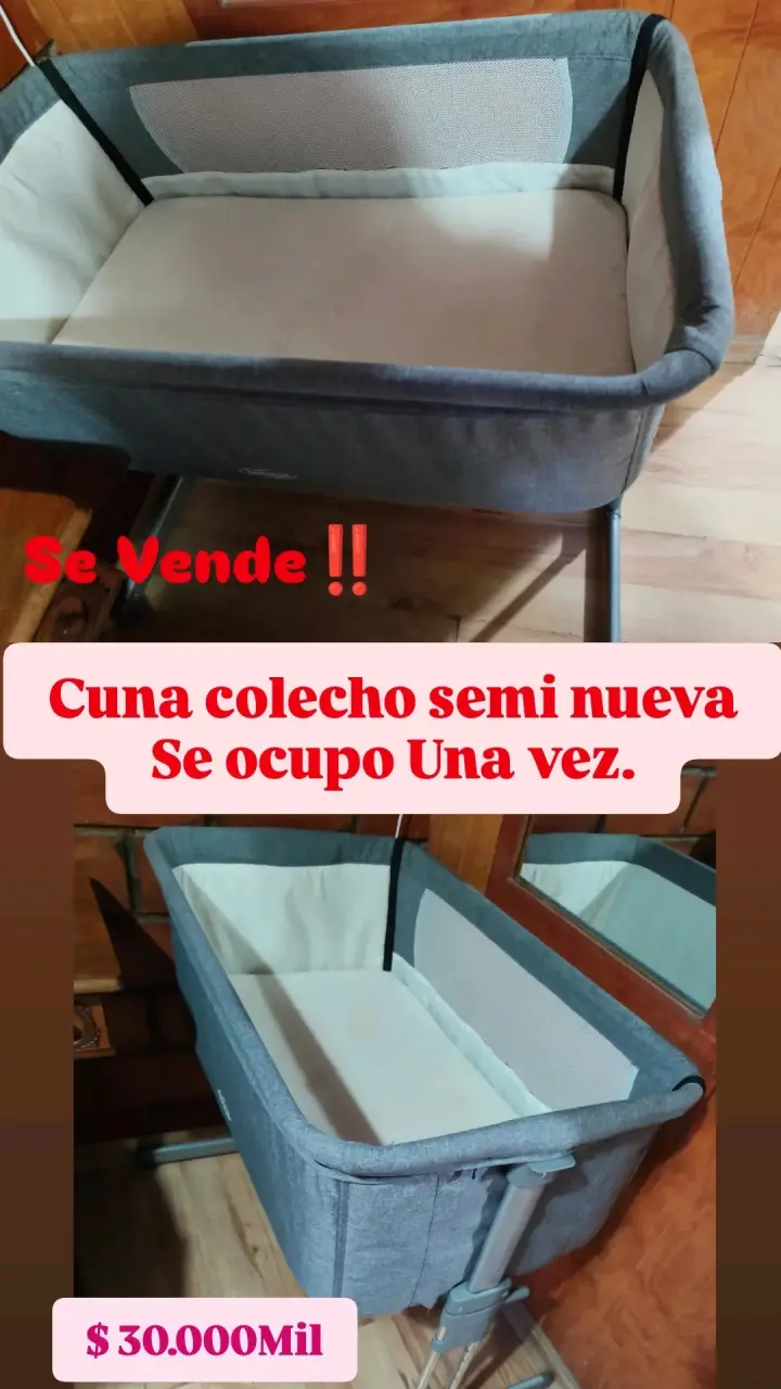Cuna colecho gris semi nueva