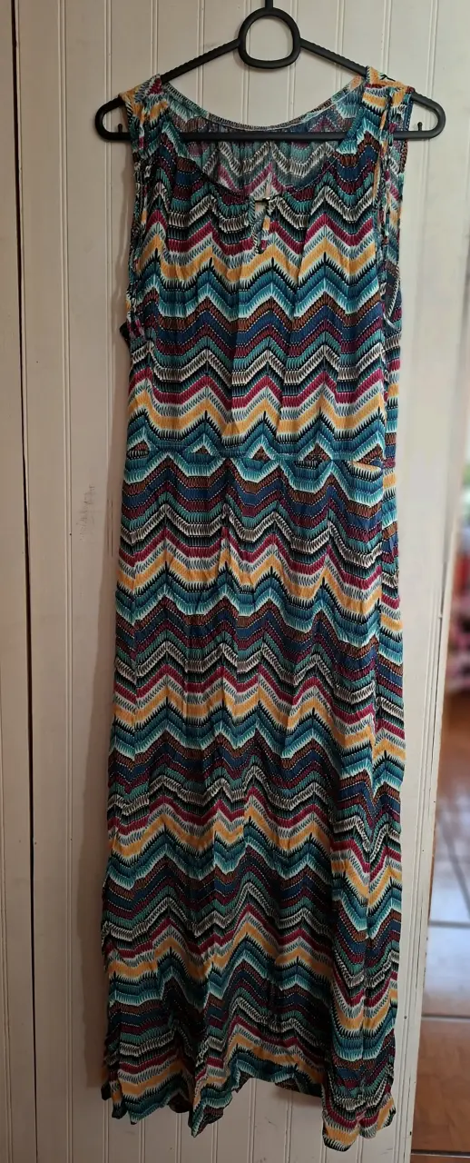 Vestido largo estampado zigzag multicolor - 1