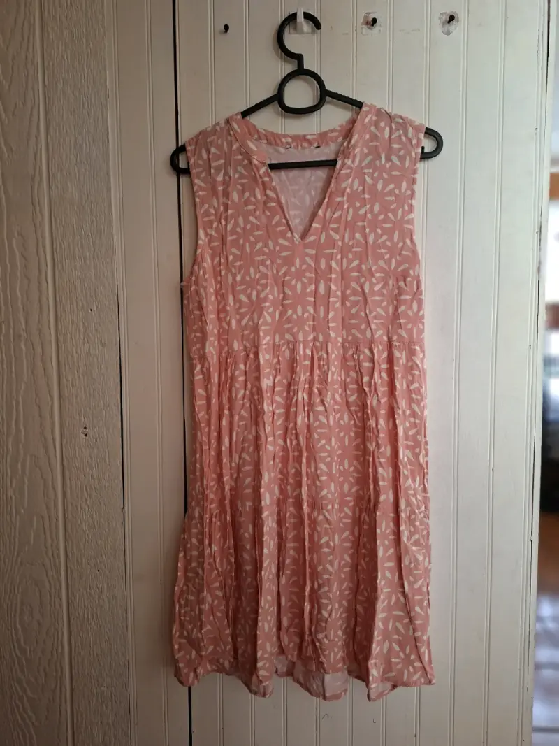 Vestido largo estampado vintage en tonos azules y beige - 6
