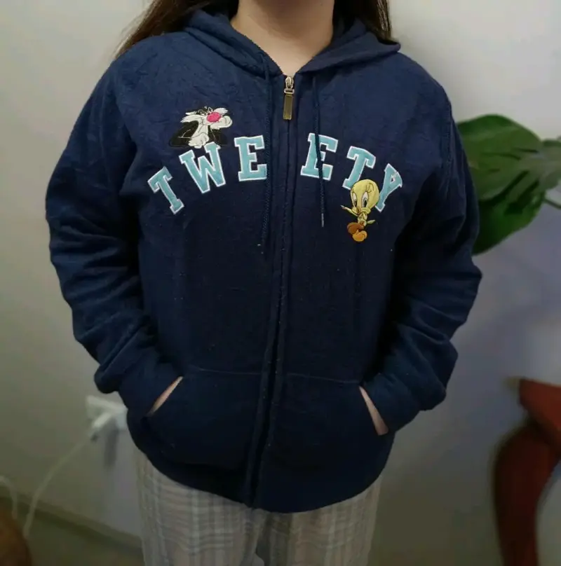 Polerón azul con capucha de Tweety y Silvestre