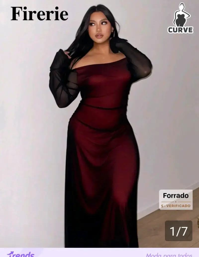 Vestido largo burdeos con mangas transparentes - 2