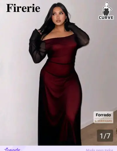 Vestido largo burdeos con mangas transparentes - miniatura 2